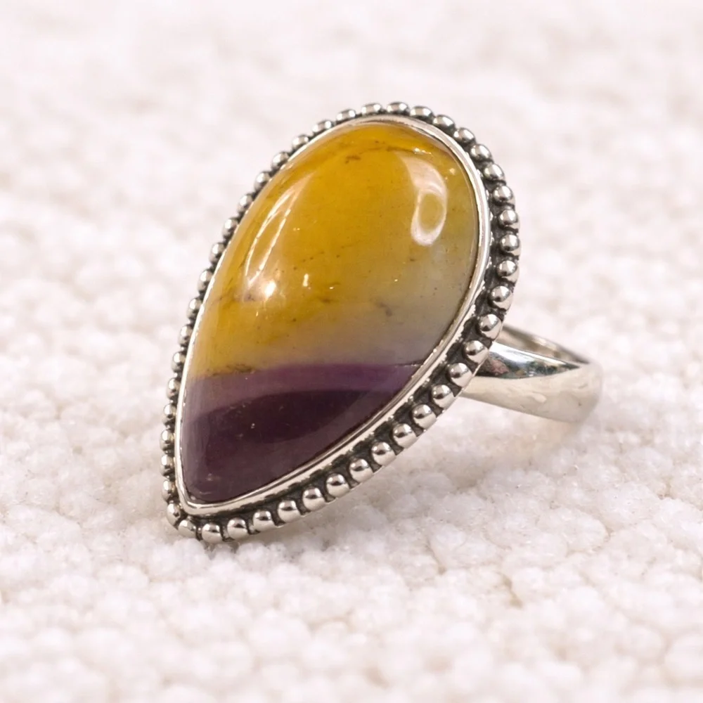 Sterling Silver Mookaite Jasper Teardrop Ring Statement Boho Gem Size 8